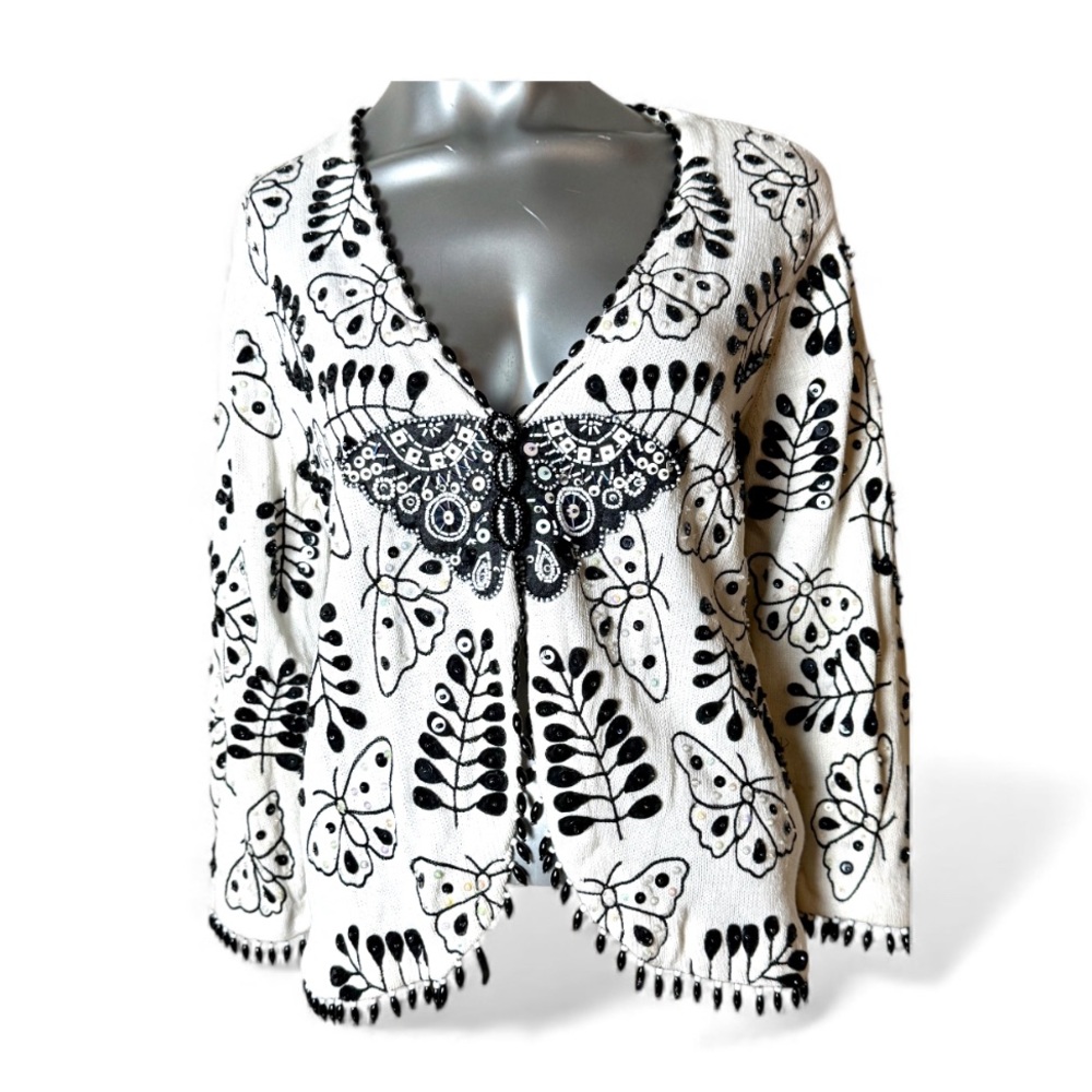 Black and White Butterfly Patterned Women's Cardigan